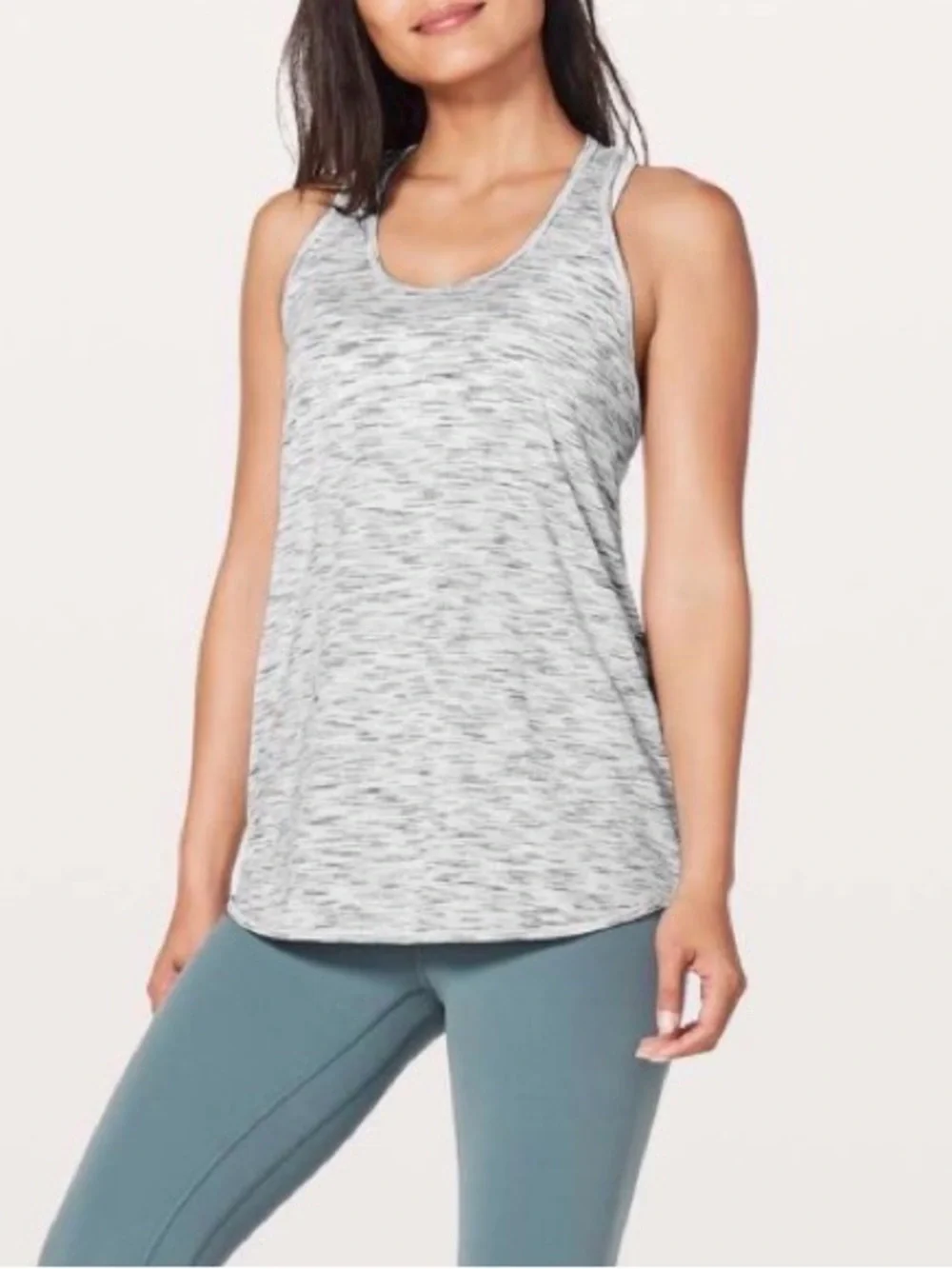 Heathered White & Black Racerback Tank Top